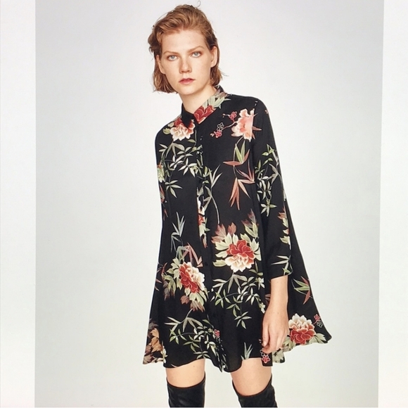 Zara Dress Premium Denim Collection Floral - Picture 1 of 6